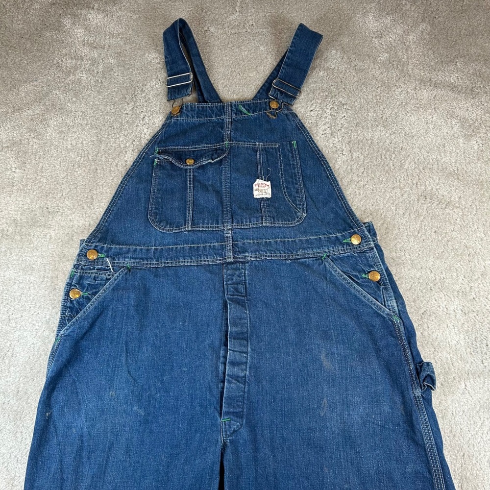 Vintage Pointer Brand Overalls Mens 38x32 Blue Denim Bib Workwear Carpenter USA